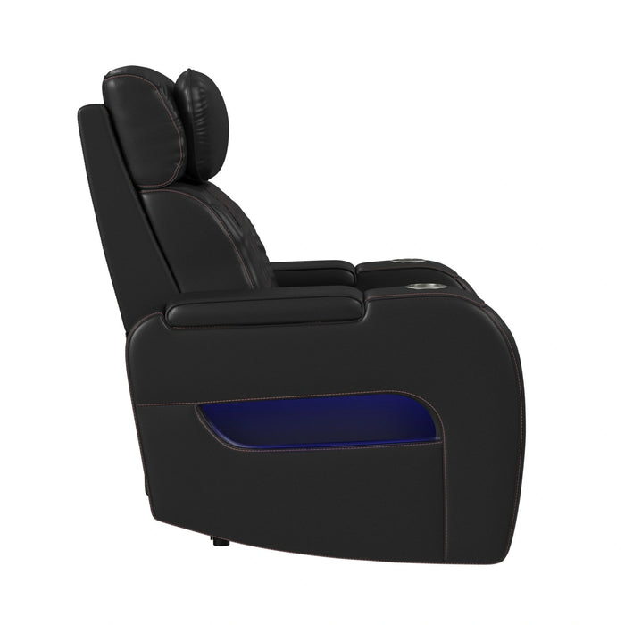 Prime Time P3 Recliner with LED and wireless charger pocket in Jett Black with Red Stitching