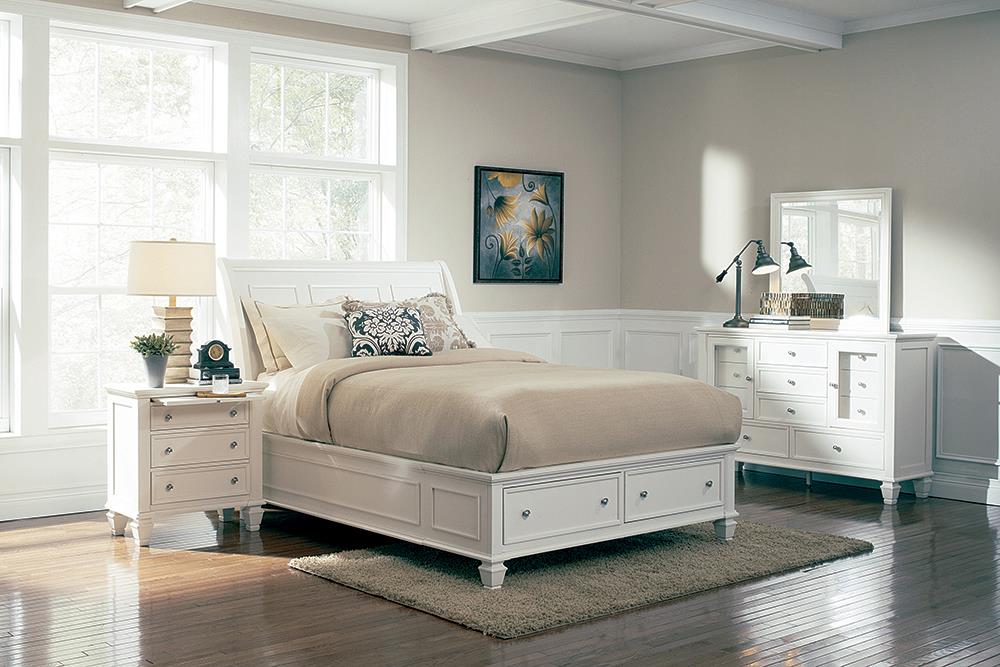 Sandy Beach 4 & 5 Piece Storage Bedroom Set with Sleigh Headboard E.King, Queen, & Cal.King - In Home Furniture (San Antonio, TX)