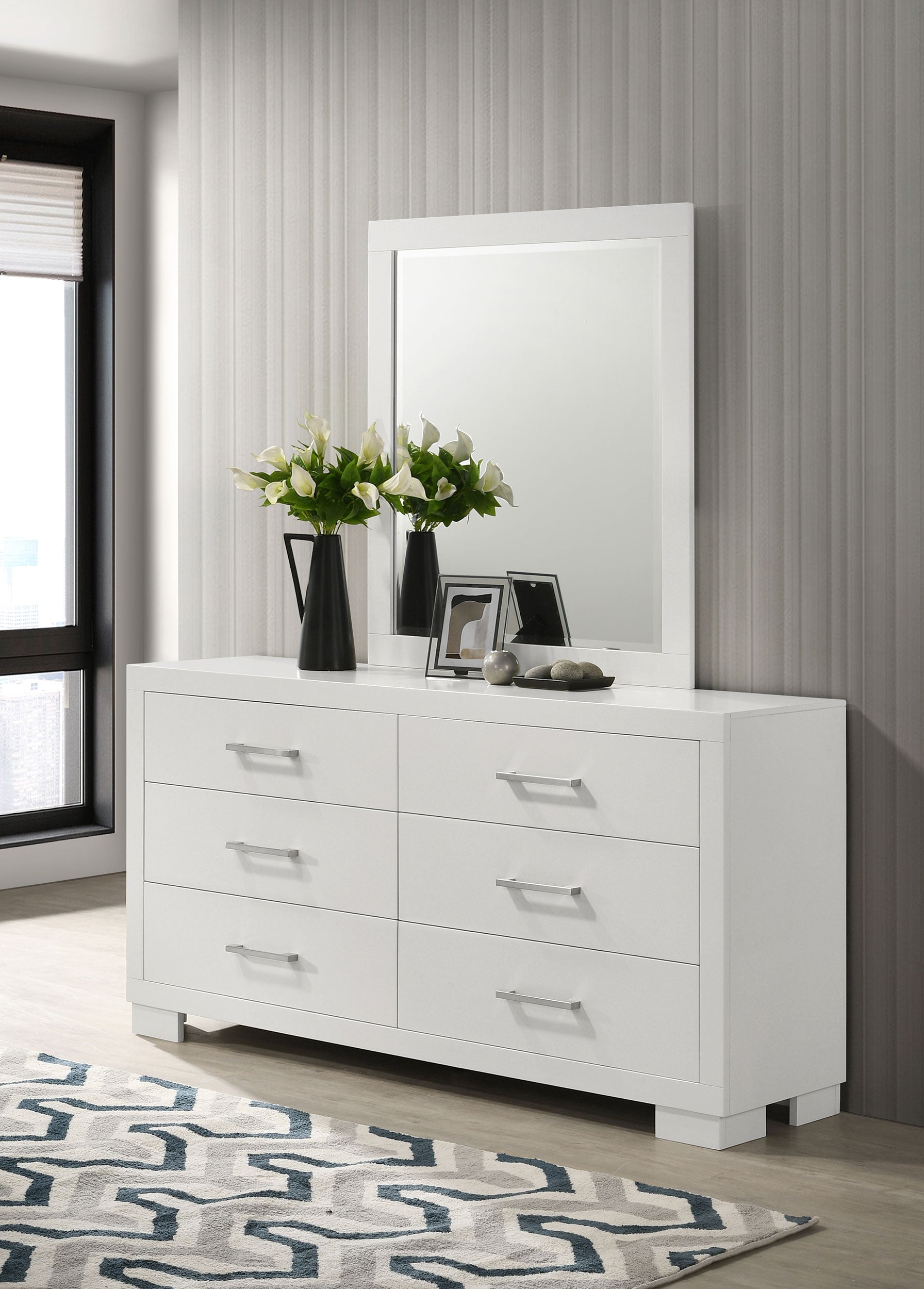 white dresser with a mirror Ashley Robbinsdale 7 Drawer and Mirror, Antique Signature Design by Ashley is a Registered Trademark of Ashley Furniture Industries Oak Park Cross Bar 7