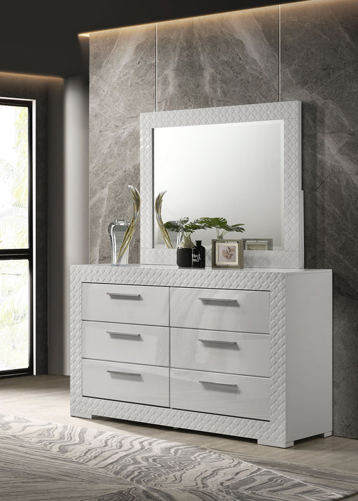 glitter dresser with mirror The Kaydell Black 7 Pc. Dresser, Mirror, King Upholstered Glitter Panel Bed, 2 Nightstands available at Wier Furniture serving Lewistown, MT and surrounding areas