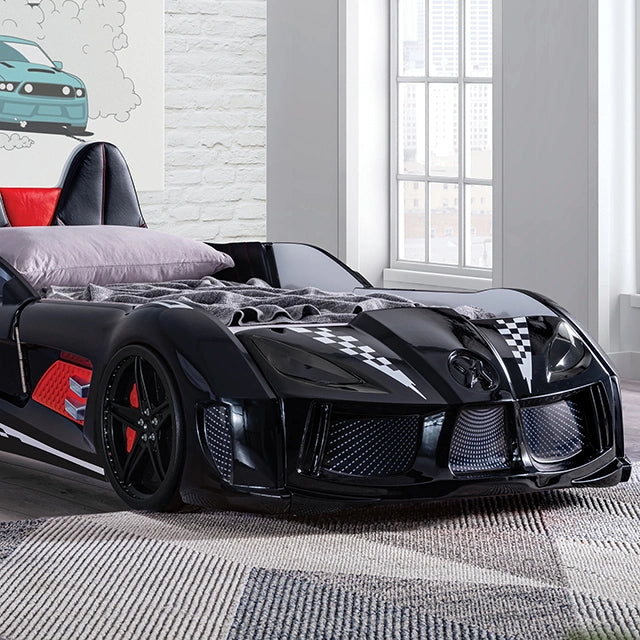 Trackster Bed White, Red,, Black, & Blue