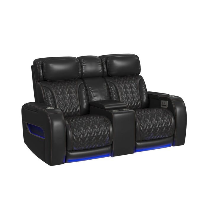 Prime Time P3 Living Room Set in Jett Black with Red Stitching