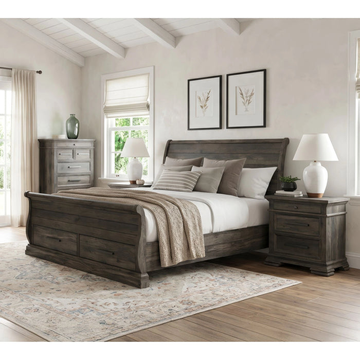 Park Ridge Sleigh Storage Bedroom Set in Charcoal