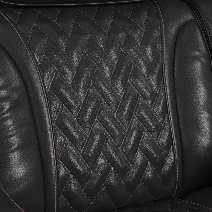 Prime Time P3 Living Room Set in Jett Black with Red Stitching