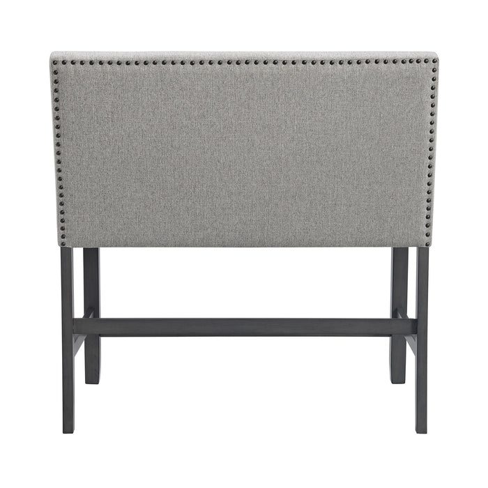Seneca Counter Bench with Upholstered Back and Grey Fabric