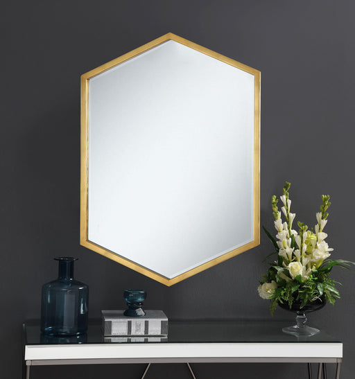 Bledel Hexagon Shaped Wall Mirror Gold - In Home Furniture (San Antonio, TX)