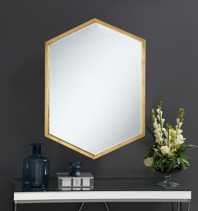 Bledel Hexagon Shaped Wall Mirror Gold - In Home Furniture (San Antonio, TX)