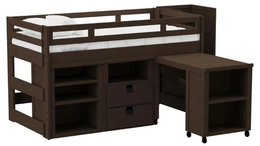 Elements International Cali Kids Full Junior Loft Bed with Staircase, Storage and Desk in Brown image