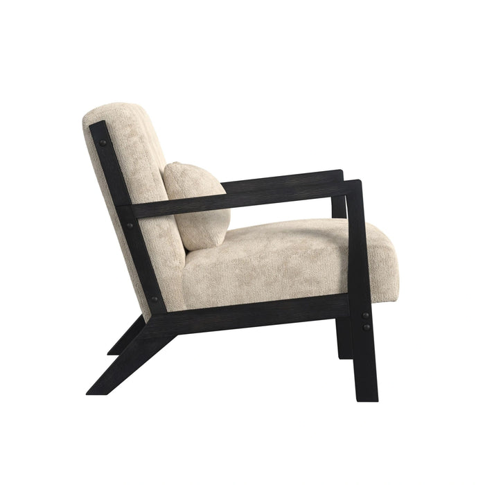 Marina Chair with kidney pillow in Langley Cream and Brushed Espresso Finish