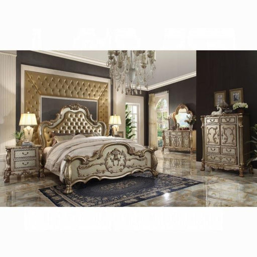 Dresden Bone PU & Gold Patina Queen Bed - In Home Furniture (San Antonio, TX)