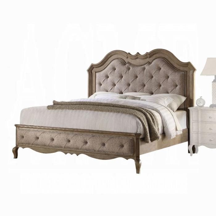 Chelmsford Beige Fabric & Antique Taupe Queen Bed - In Home Furniture (San Antonio, TX)