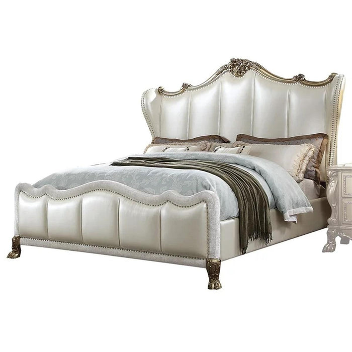 Acme Furniture Dresden II King Bed in Pearl White PU & Gold Patina 27817EK - In Home Furniture (San Antonio, TX)