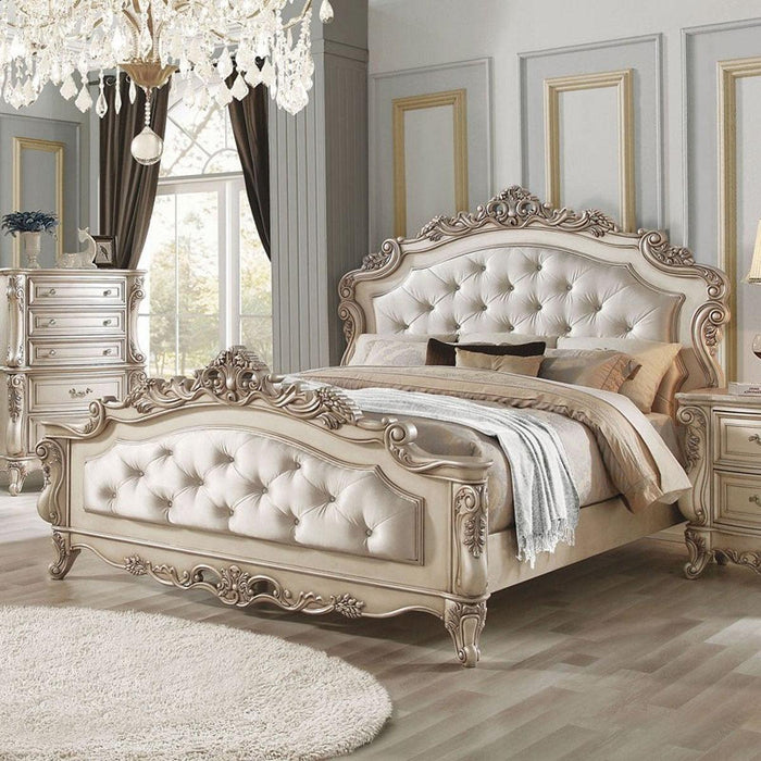 Acme Furniture Gorsedd King Panel Bed in Antique White - In Home Furniture (San Antonio, TX)