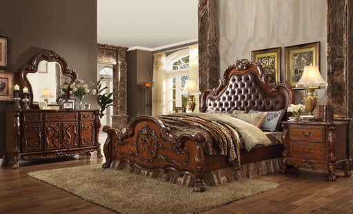 Dresden PU & Cherry Oak Queen Bed - In Home Furniture (San Antonio, TX)