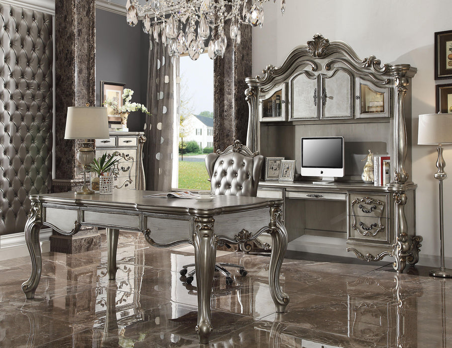 Versailles Silver PU & Antique Platinum Office Chair - In Home Furniture (San Antonio, TX)