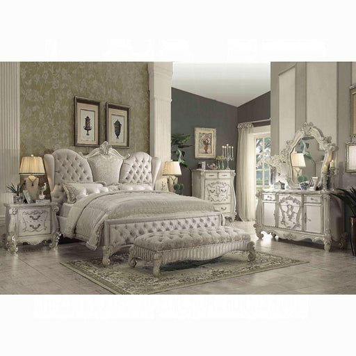 Versailles Ivory Velvet & Bone White Queen Bed - In Home Furniture (San Antonio, TX)
