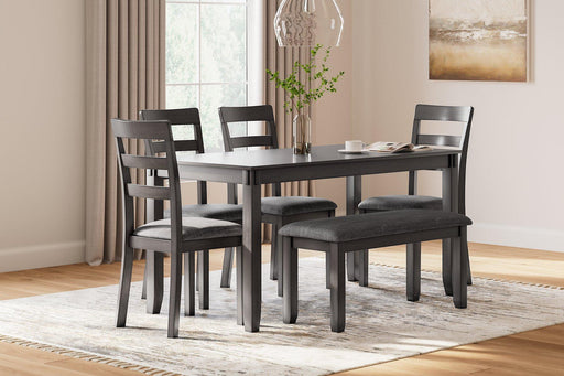 Bridson Dining Table and Chairs with Bench (Set of 6) - In Home Furniture (San Antonio, TX)