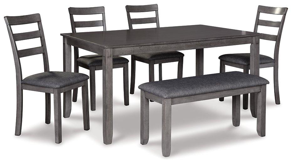 Bridson Dining Table and Chairs with Bench (Set of 6) - In Home Furniture (San Antonio, TX)