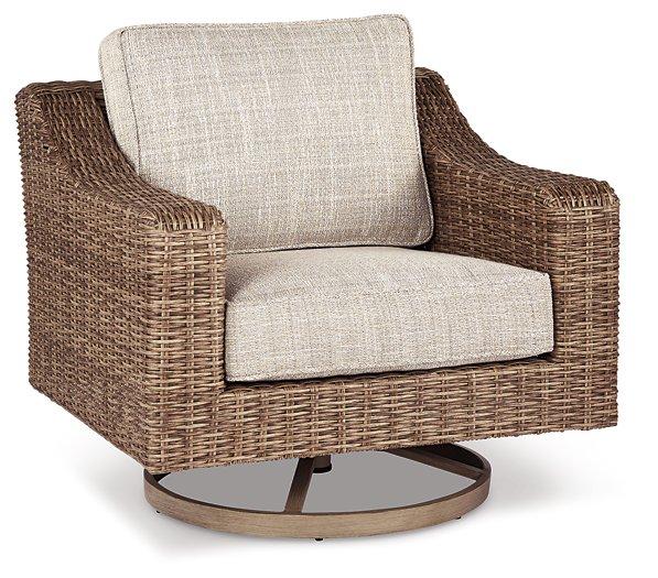 Beachcroft Outdoor Swivel Lounge with Cushion - In Home Furniture (San Antonio, TX)