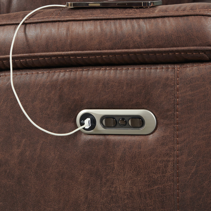 Atlantis Power Motion Loveseat with Power Motion Head Recliner & Console in Heritage Brown - In Home Furniture (San Antonio, TX)