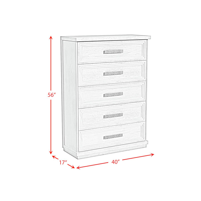 Avalanche 5-Drawer Chest in Antique White - In Home Furniture (San Antonio, TX)