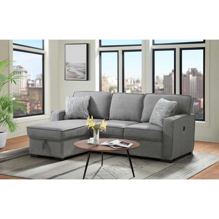 Caracas Sectional Sleeper Chofa with Pull Bed, Drop Table & USB in Palmer Grey - In Home Furniture (San Antonio, TX)