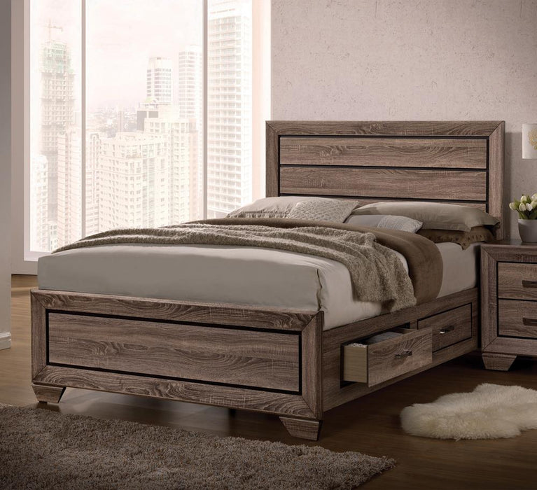 Kauffman California King, E.king, & Queen Panel Bed Washed Taupe - In Home Furniture (San Antonio, TX)