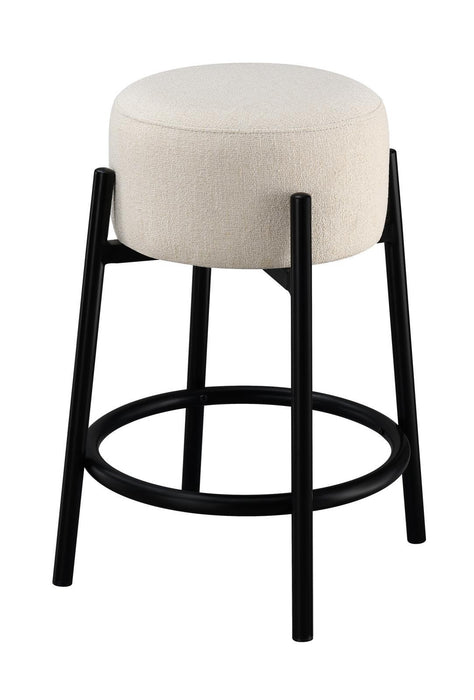 Leonard Upholstered Backless Round Stools White and Black (Set of 2)