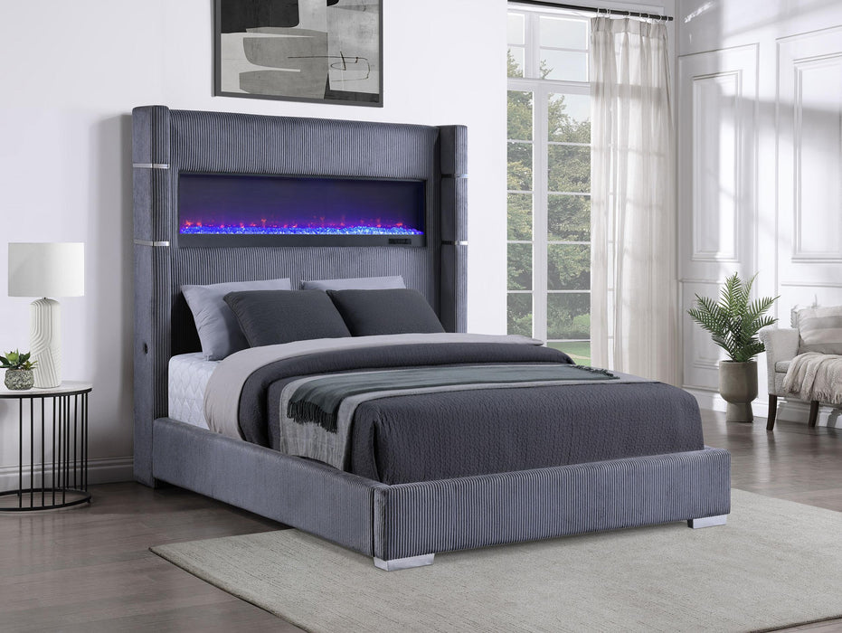 Tisdall Wingback Bed with Flame Visualizer - In Home Furniture (San Antonio, TX)