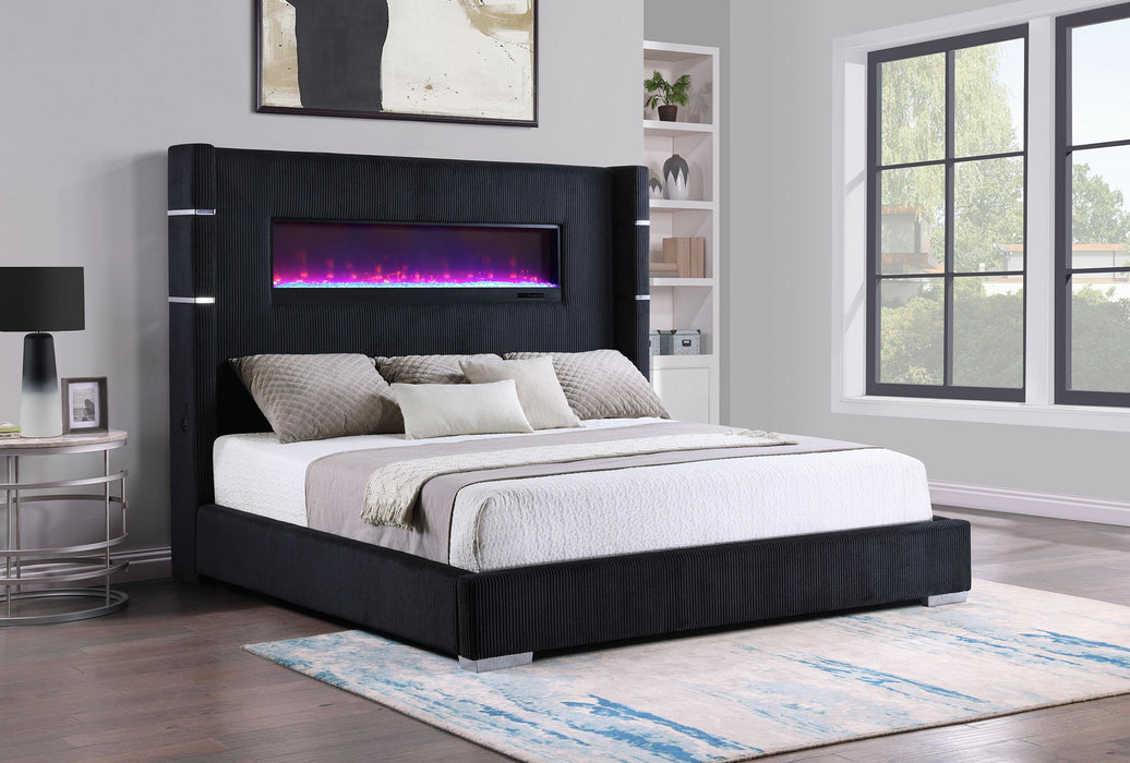 Tisdall Wingback Bed with Flame Visualizer - In Home Furniture (San Antonio, TX)