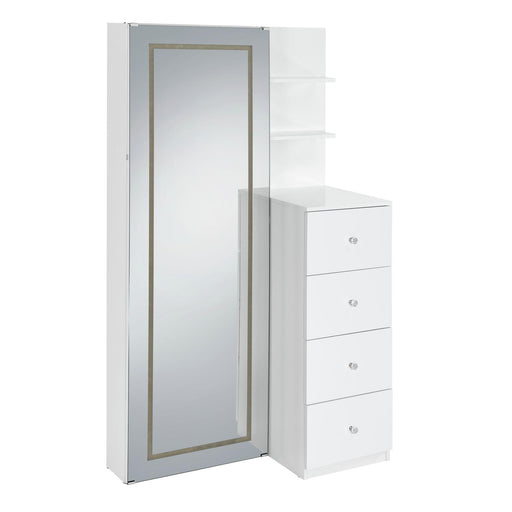 Vancouver Floor Mirror With Storage in White - In Home Furniture (San Antonio, TX)