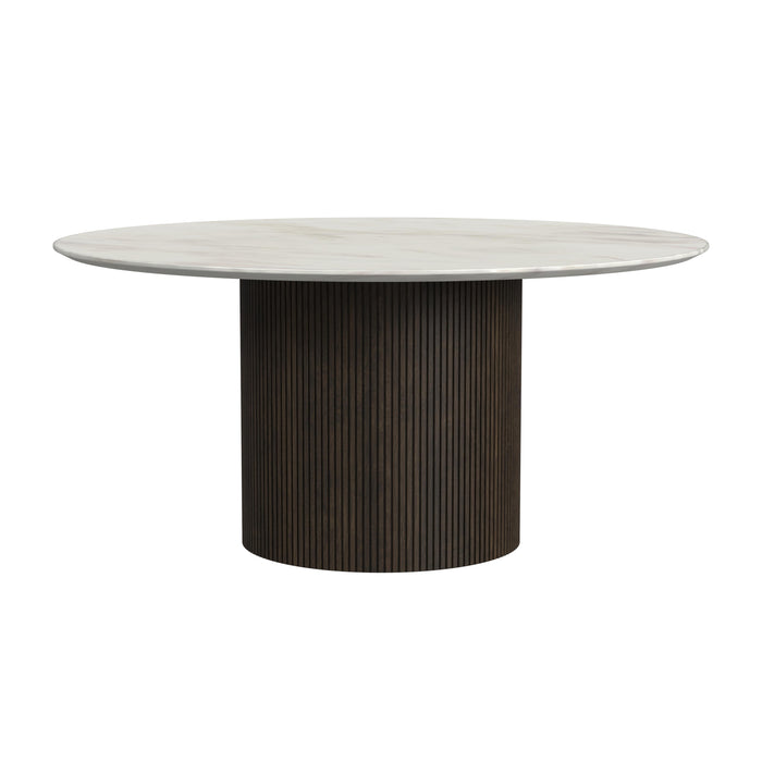 Sylvie 2PC Occasional Table Set with White Faux Marble Top and Base in Dark Brown-Coffee Table & End Table - In Home Furniture (San Antonio, TX)
