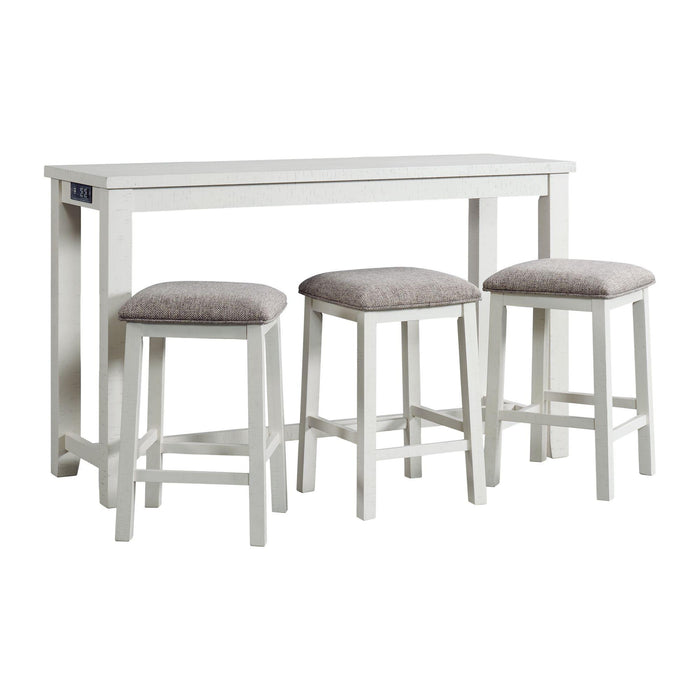 Stone Occasional Bar Table Single Pack in White (Table + Three Stools) - In Home Furniture (San Antonio, TX)