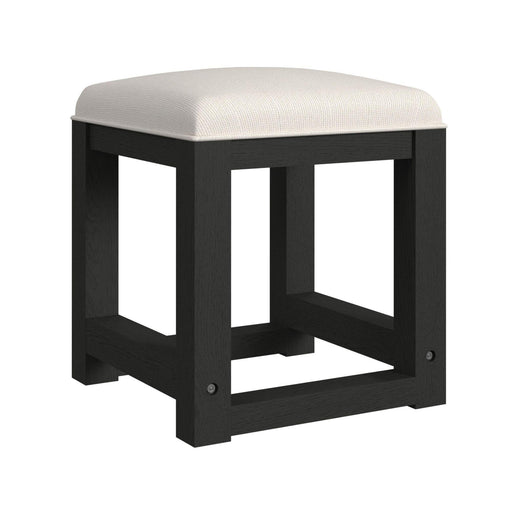 Ridgemont Dressing Stool with White Fabric in Black with Grain - In Home Furniture (San Antonio, TX)