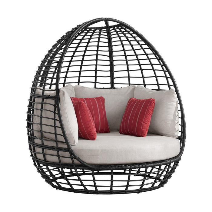 Playa Twin Egg Chair - Dark Grey and Olefin Beige with 3 Pillows - In Home Furniture (San Antonio, TX)
