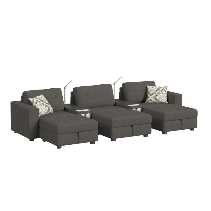 Options One 8PC Living Room Set in Palmer Plus Ash with Media Console - In Home Furniture (San Antonio, TX)