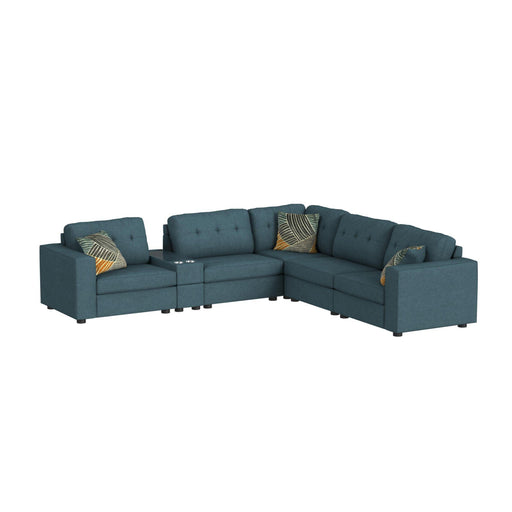 Options One 7PC Living Room Set in Palmer Plus Teal - In Home Furniture (San Antonio, TX)