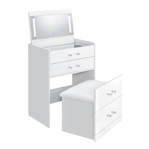Irvine Mini Dressing Table with Stool, LED and USB in Glossy White - In Home Furniture (San Antonio, TX)