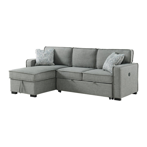 Caracas Sectional Sleeper Chofa with Pull Bed, Drop Table & USB in Palmer Grey - In Home Furniture (San Antonio, TX)
