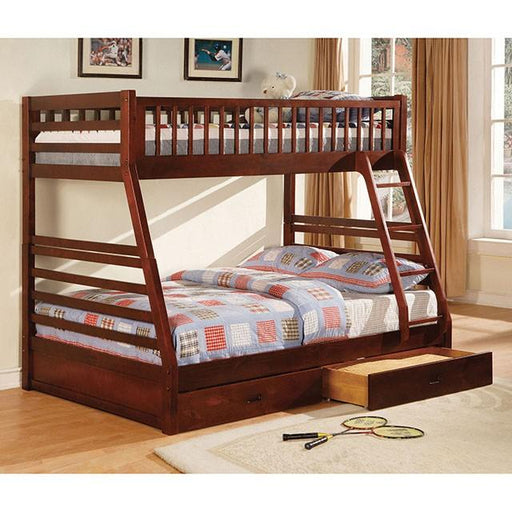 California II Cherry Twin/Full Bunk Bed w/ 2 Drawers Cherry, Walnut, Grey, &Oak - In Home Furniture (San Antonio, TX)