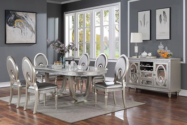 CATHALINA Oval Dining Table, Silver - In Home Furniture (San Antonio, TX)