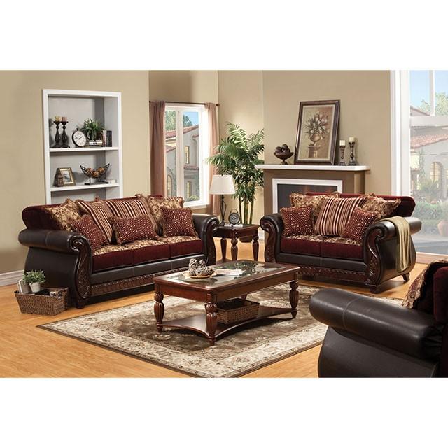 Franklin Burgundy/Espresso Sofa, Burgundy - In Home Furniture (San Antonio, TX)