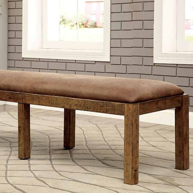 GIANNA Rustic Pine Fabric Bench - In Home Furniture (San Antonio, TX)
