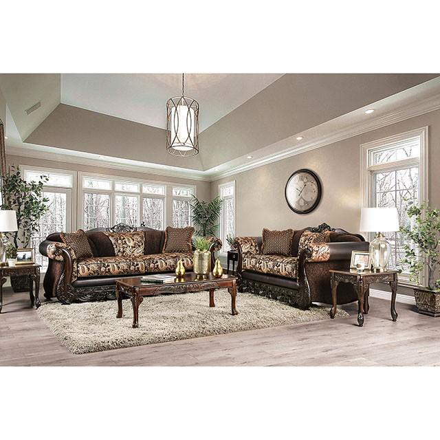 Newdale Brown/Gold Sofa - In Home Furniture (San Antonio, TX)