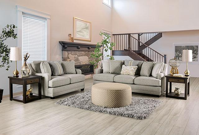 STEPHNEY Ottoman, Gray/Gold - In Home Furniture (San Antonio, TX)