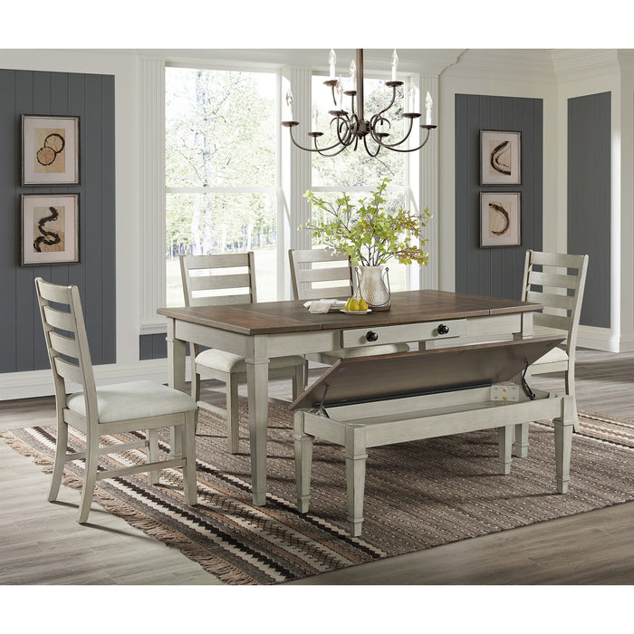 Farmington Standard Height Dining Set in Medium Brown and Washed Stone-Rectangular Table and Four Chairs - In Home Furniture (San Antonio, TX)