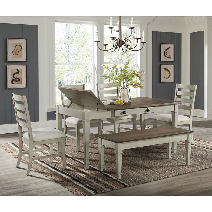 Farmington Standard Height Dining Set in Medium Brown and Washed Stone-Rectangular Table and Four Chairs - In Home Furniture (San Antonio, TX)