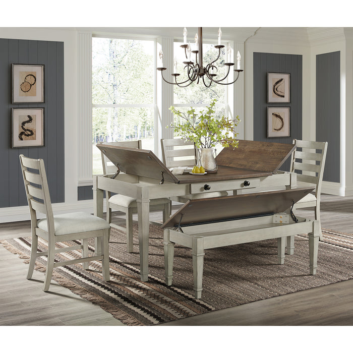 Farmington Standard Height Dining Set in Medium Brown and Washed Stone-Rectangular Table and Four Chairs - In Home Furniture (San Antonio, TX)