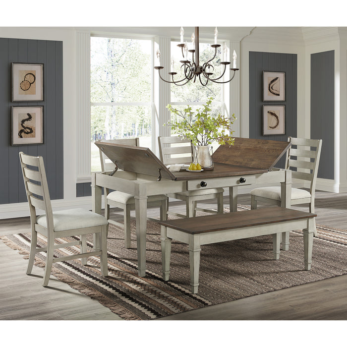 Farmington Standard Height Dining Set in Medium Brown and Washed Stone-Rectangular Table and Four Chairs - In Home Furniture (San Antonio, TX)