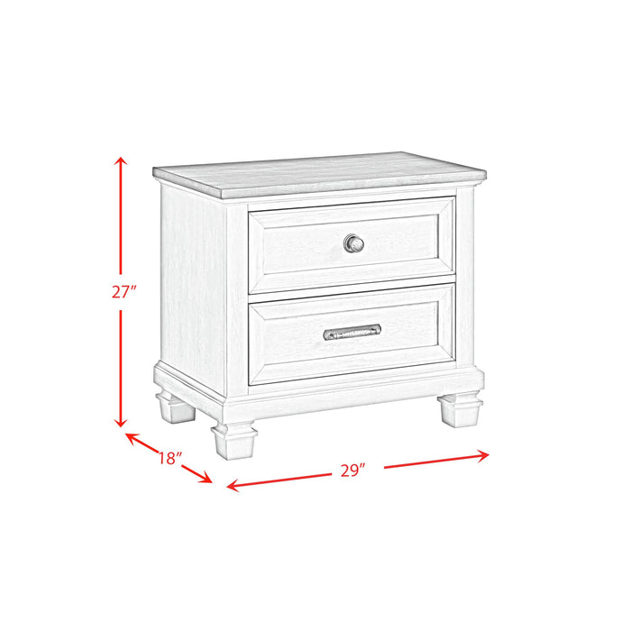Farmington 2-Drawer Nightstand with USB in Medium Brown and Washed Stone - In Home Furniture (San Antonio, TX)